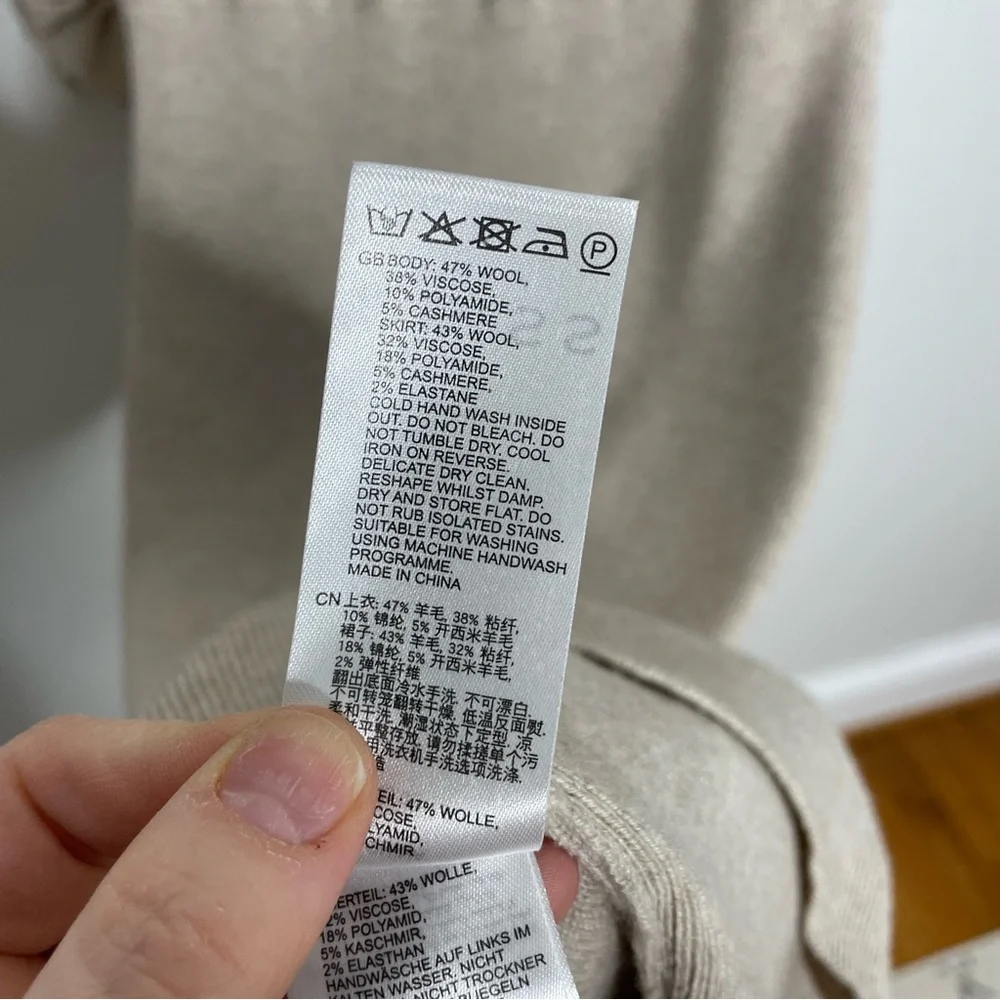 Reiss Leila Neutral Wool Blend Ruched Sleeve Dolman Midi Sweater Dress Size L - Picture 9 of 10